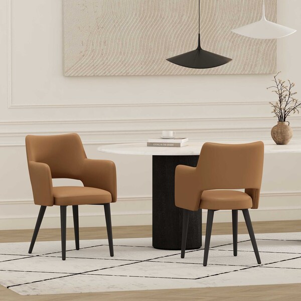 Manhattan Comfort Tremont Dining Arm Chair in Saddle - Set of 2 - 2-DC104AR-SD