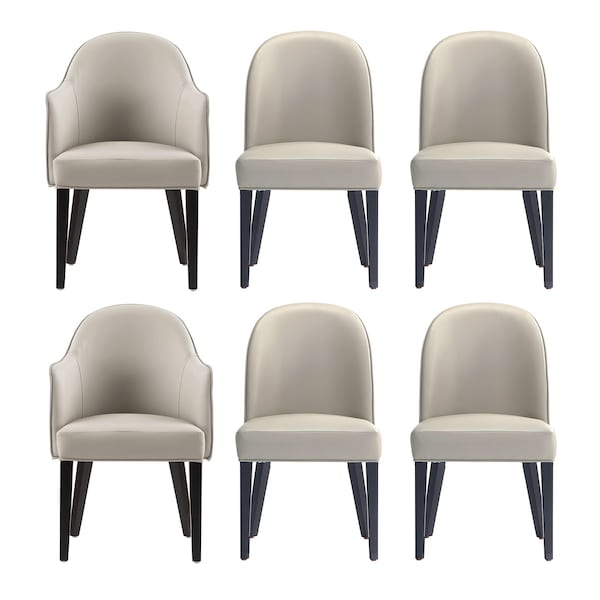 Manhattan Comfort 6-Piece Hillman Dining Chair and Arm Chair in Light Grey - 6-DC087AR2-LG