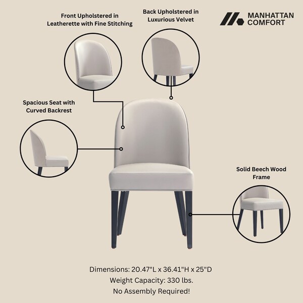 Manhattan Comfort 6-Piece Hillman Dining Chair and Arm Chair in Light Grey - 6-DC087AR2-LG