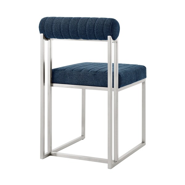 Armen Living Anastasia Dining Chair with Brushed Stainless Steel and Blue Fabric - Set of 2 - LCANSIBSBLU
