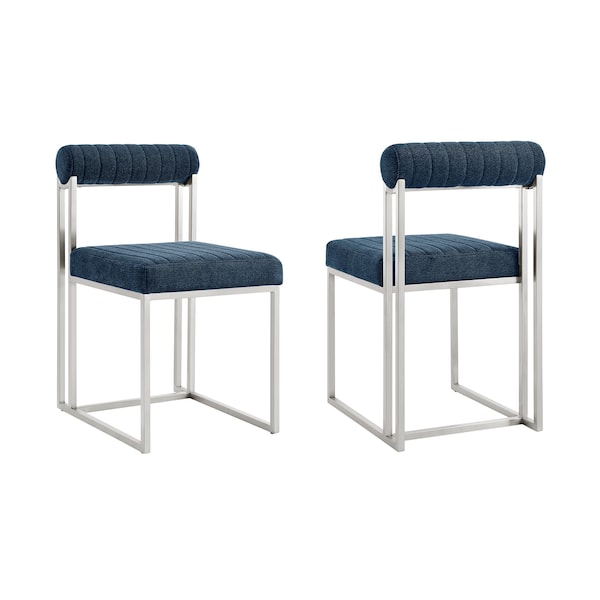 Armen Living Anastasia Dining Chair with Brushed Stainless Steel and Blue Fabric - Set of 2 - LCANSIBSBLU