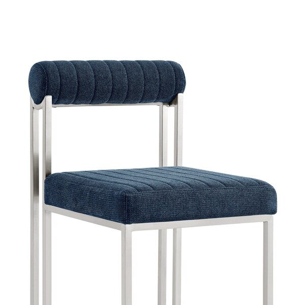 Armen Living Anastasia Dining Chair with Brushed Stainless Steel and Blue Fabric - Set of 2 - LCANSIBSBLU