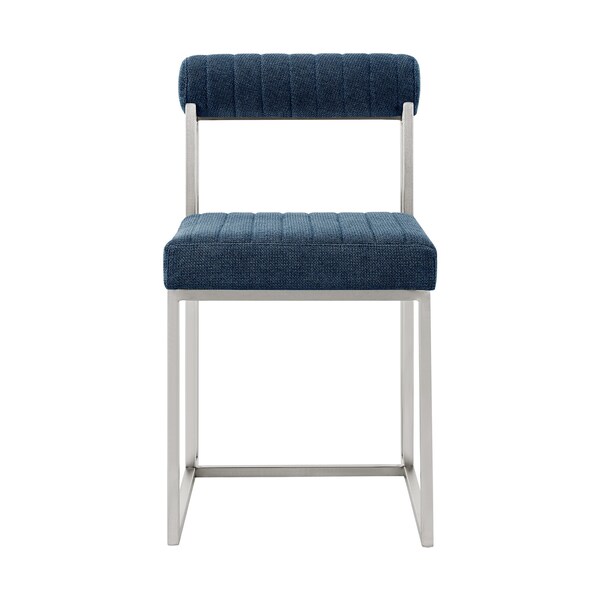 Armen Living Anastasia Dining Chair with Brushed Stainless Steel and Blue Fabric - Set of 2 - LCANSIBSBLU