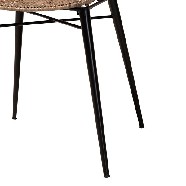 Baxton Studio Ballerina Modern Bohemian Greywashed Rattan and Black Metal 2-Piece Dining Chair Set, PR - 234-2PC-12828-ZORO