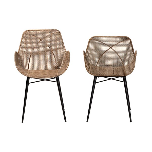 Baxton Studio Ballerina Modern Bohemian Greywashed Rattan and Black Metal 2-Piece Dining Chair Set, PR - 234-2PC-12828-ZORO