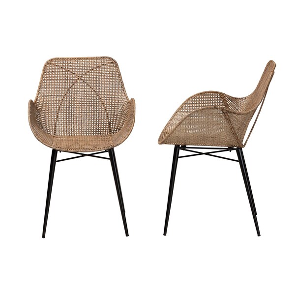 Baxton Studio Ballerina Modern Bohemian Greywashed Rattan and Black Metal 2-Piece Dining Chair Set, PR - 234-2PC-12828-ZORO