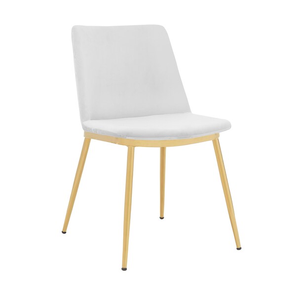 Armen Living Messina Modern White Velvet and Gold Metal Leg Dining Room Chairs - Set of 2 - LCMSSIGLWHT