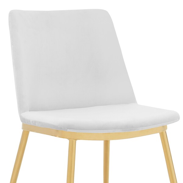 Armen Living Messina Modern White Velvet and Gold Metal Leg Dining Room Chairs - Set of 2 - LCMSSIGLWHT