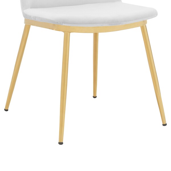 Armen Living Messina Modern White Velvet and Gold Metal Leg Dining Room Chairs - Set of 2 - LCMSSIGLWHT