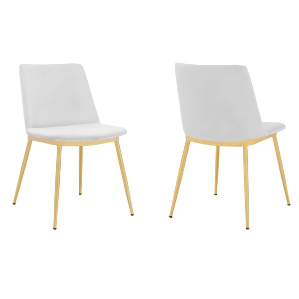 Armen Living Messina Modern White Velvet and Gold Metal Leg Dining Room Chairs - Set of 2 - LCMSSIGLWHT