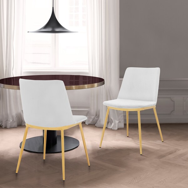 Armen Living Messina Modern White Velvet and Gold Metal Leg Dining Room Chairs - Set of 2 - LCMSSIGLWHT