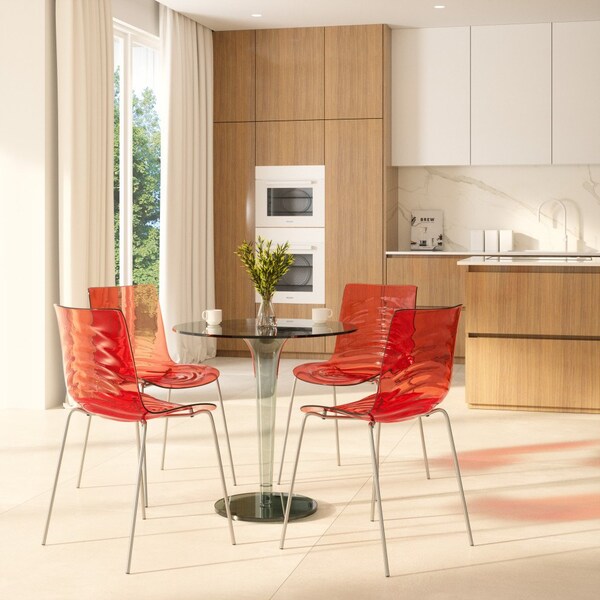 Leisuremod Astor Water Ripple Design Dining Chair, Transparent Red, 2PK - AC20TR2