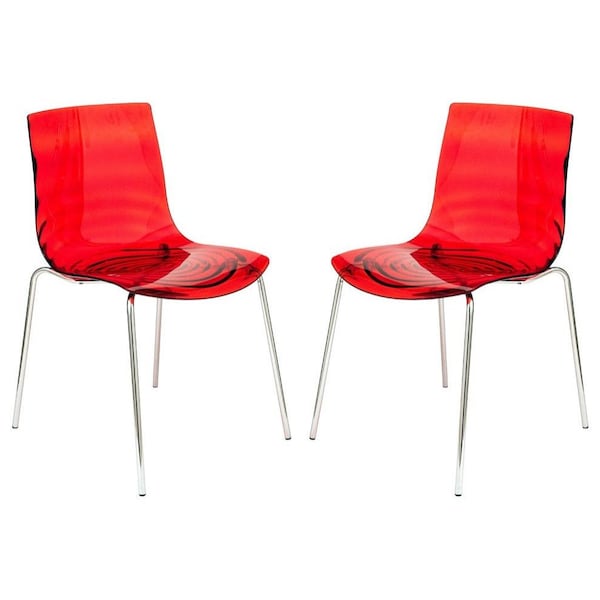 Leisuremod Astor Water Ripple Design Dining Chair, Transparent Red, 2PK - AC20TR2