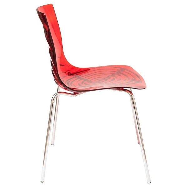 Leisuremod Astor Water Ripple Design Dining Chair, Transparent Red, 2PK - AC20TR2