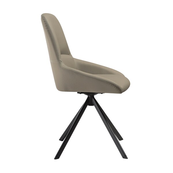 Armen Living Maverick Swivel Upholstered Dining Chair in Taupe Gray Faux Leather w Black Metal Legs - Set of 2 - LCMVSITAGRYBLK