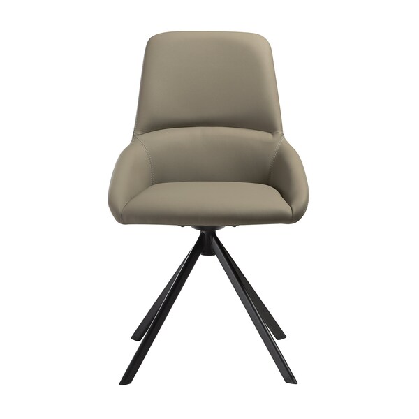 Armen Living Maverick Swivel Upholstered Dining Chair in Taupe Gray Faux Leather w Black Metal Legs - Set of 2 - LCMVSITAGRYBLK