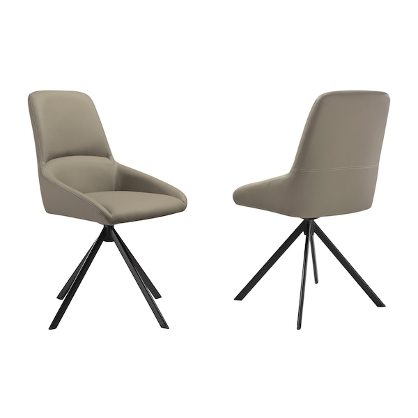 Armen Living Maverick Swivel Upholstered Dining Chair in Taupe Gray Faux Leather w Black Metal Legs - Set of 2 - LCMVSITAGRYBLK