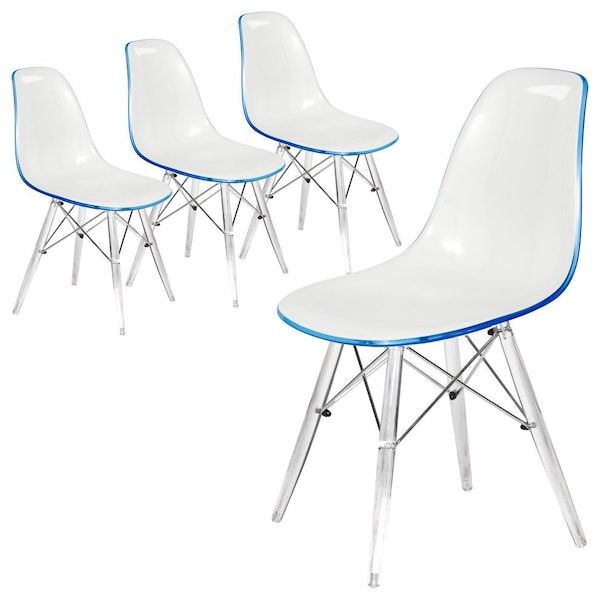 Leisuremod Dover Dining Side Chair with Acrylic Legs, White Blue, 4PK - EPC19WBU4