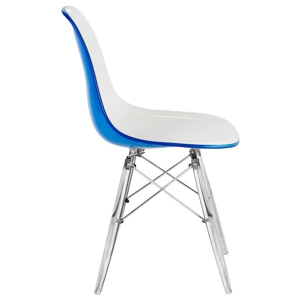 Leisuremod Dover Dining Side Chair with Acrylic Legs, White Blue, 4PK - EPC19WBU4