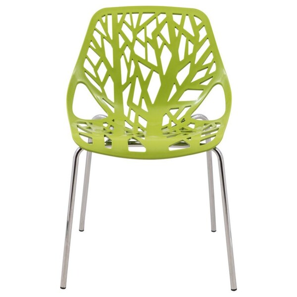 Leisuremod Modern Asbury Dining Chair with Chromed Legs, Green, 4PK - AC16G4