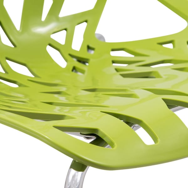 Leisuremod Modern Asbury Dining Chair with Chromed Legs, Green, 4PK - AC16G4