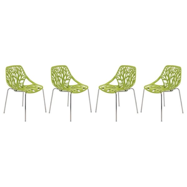 Leisuremod Modern Asbury Dining Chair with Chromed Legs, Green, 4PK - AC16G4