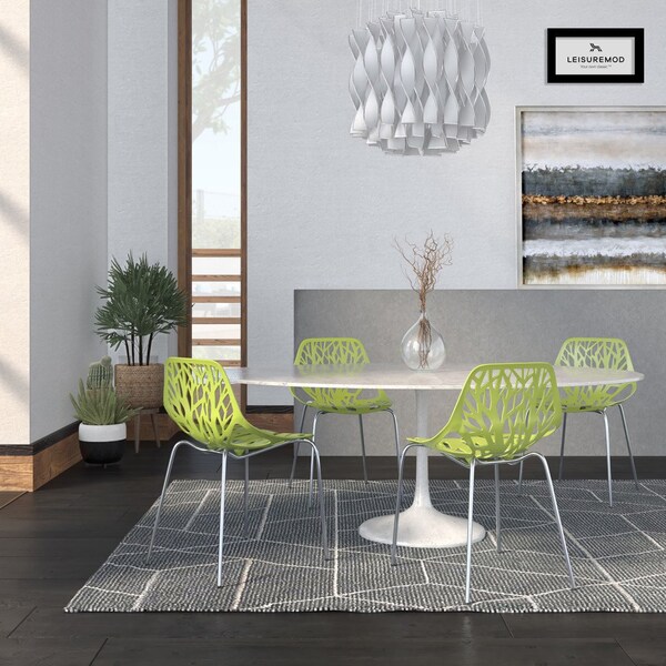Leisuremod Modern Asbury Dining Chair with Chromed Legs, Green, 4PK - AC16G4