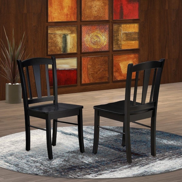 East West Furniture Dublin Dining Room Chair with Wood Seat - Black - Set of 2 - DLC-BLK-W