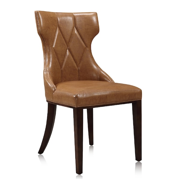 Manhattan Comfort Reine Faux Leather Dining Chair (Set of Two) in Saddle and Walnut - DC007-SA