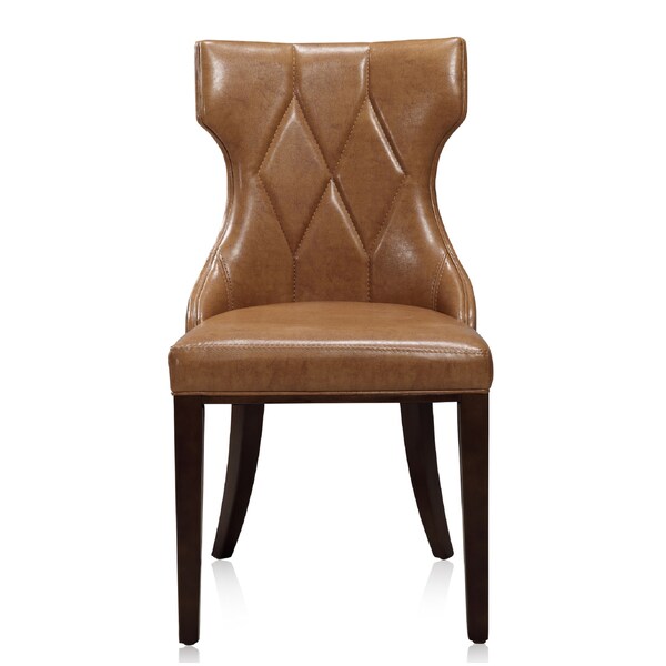 Manhattan Comfort Reine Faux Leather Dining Chair (Set of Two) in Saddle and Walnut - DC007-SA