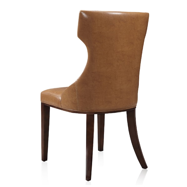 Manhattan Comfort Reine Faux Leather Dining Chair (Set of Two) in Saddle and Walnut - DC007-SA