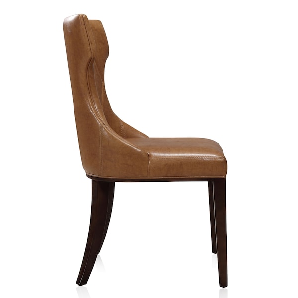 Manhattan Comfort Reine Faux Leather Dining Chair (Set of Two) in Saddle and Walnut - DC007-SA