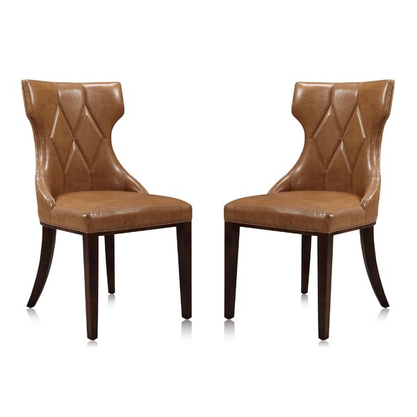Manhattan Comfort Reine Faux Leather Dining Chair (Set of Two) in Saddle and Walnut - DC007-SA