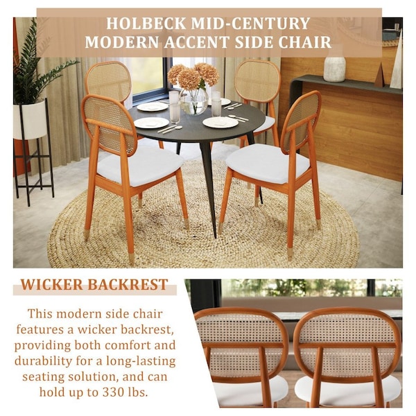 Leisuremod Holbeck Dining Chair with Upholstered Leather Seat and Beech Wood Legs, White, 2PK - HC18W2
