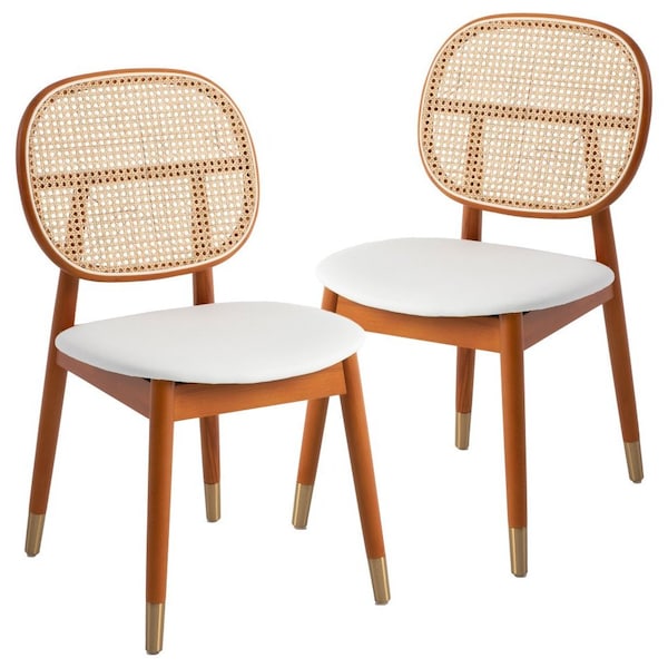 Leisuremod Holbeck Dining Chair with Upholstered Leather Seat and Beech Wood Legs, White, 2PK - HC18W2