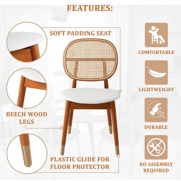Leisuremod Holbeck Dining Chair with Upholstered Leather Seat and Beech Wood Legs, White, 2PK - HC18W2