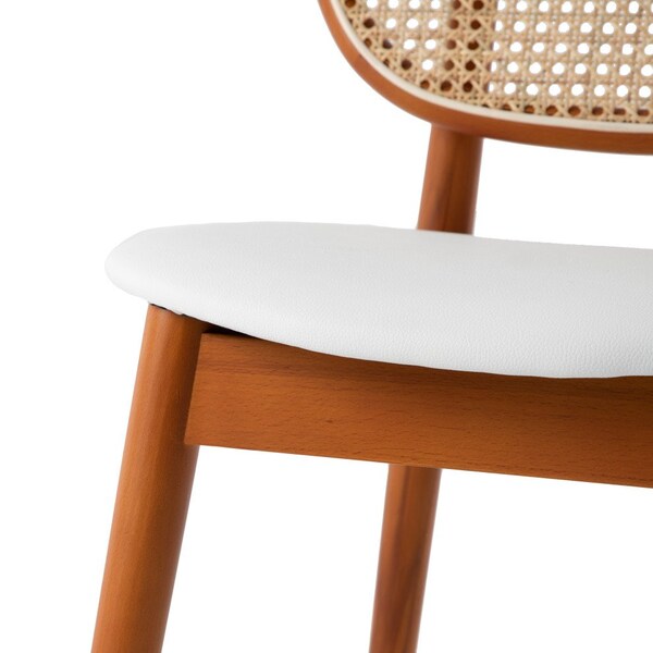 Leisuremod Holbeck Dining Chair with Upholstered Leather Seat and Beech Wood Legs, White, 2PK - HC18W2