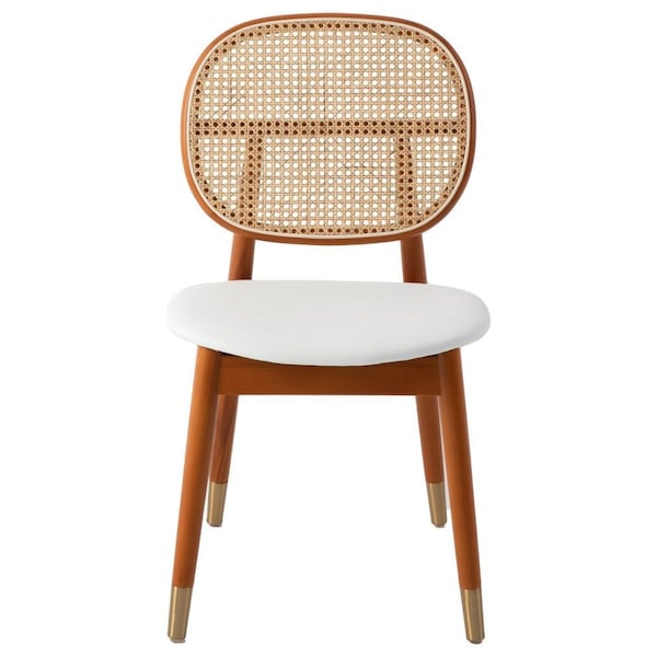 Leisuremod Holbeck Dining Chair with Upholstered Leather Seat and Beech Wood Legs, White, 2PK - HC18W2