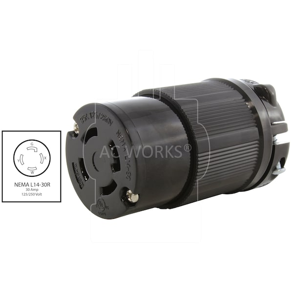 Ac Works NEMA L14-30R 30A 125/250V 4-Prong Locking Female Connector with UL C-UL Listing in Black - ASL1430R-BK