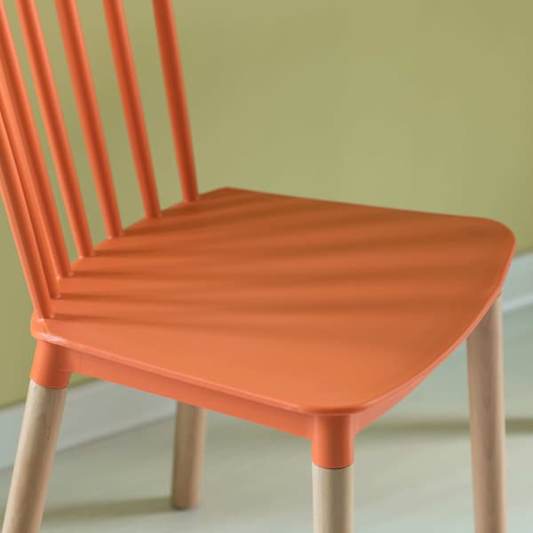 Fabulaxe Modern Plastic Dining Chair Windsor Design with Beech Wood Legs, Orange, PK 2 - QI004223.OR.2