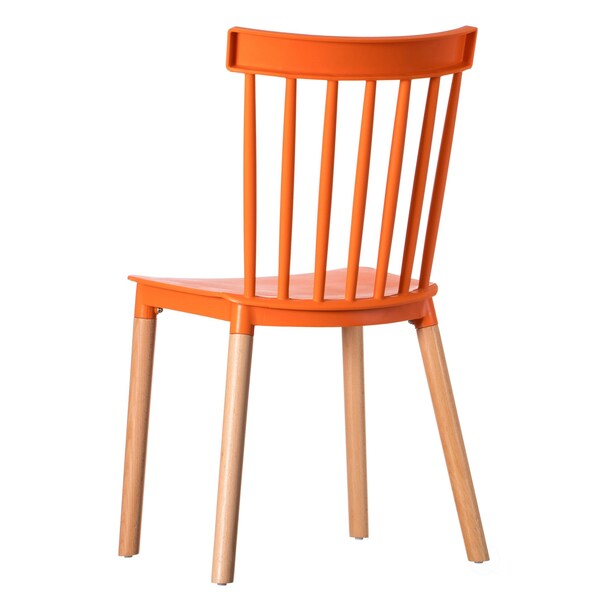 Fabulaxe Modern Plastic Dining Chair Windsor Design with Beech Wood Legs, Orange, PK 2 - QI004223.OR.2