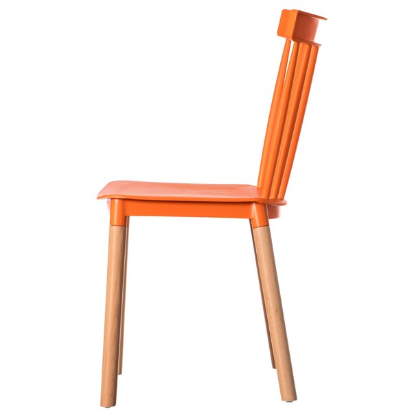 Fabulaxe Modern Plastic Dining Chair Windsor Design with Beech Wood Legs, Orange, PK 2 - QI004223.OR.2