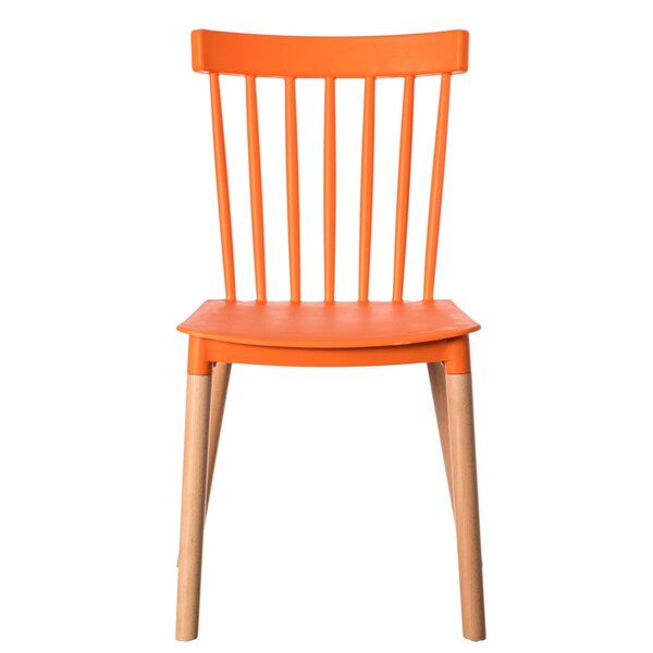 Fabulaxe Modern Plastic Dining Chair Windsor Design with Beech Wood Legs, Orange, PK 2 - QI004223.OR.2