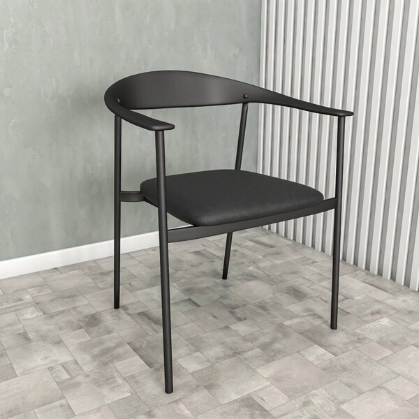 Leisuremod Kora Modern Leather Dining Arm Chair with Iron Legs in Black - KCBL-21BL