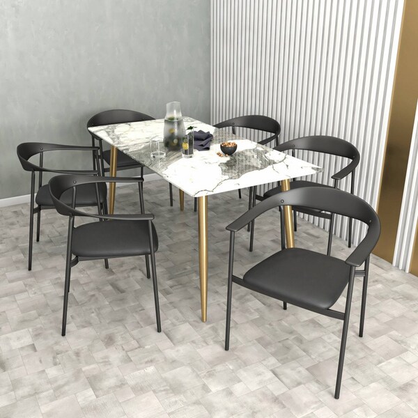 Leisuremod Kora Modern Leather Dining Arm Chair with Iron Legs in Black - KCBL-21BL