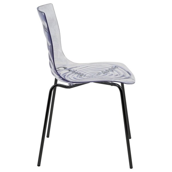 Leisuremod Astor Plastic Dining Chair with Black Steel Base Water Ripple Design in Clear - ACBL-20CL