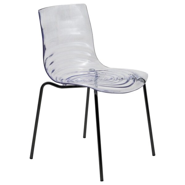 Leisuremod Astor Plastic Dining Chair with Black Steel Base Water Ripple Design in Clear - ACBL-20CL