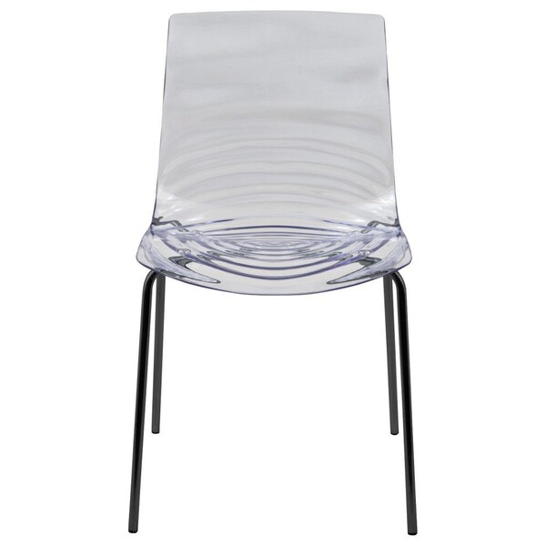 Leisuremod Astor Plastic Dining Chair with Black Steel Base Water Ripple Design in Clear - ACBL-20CL