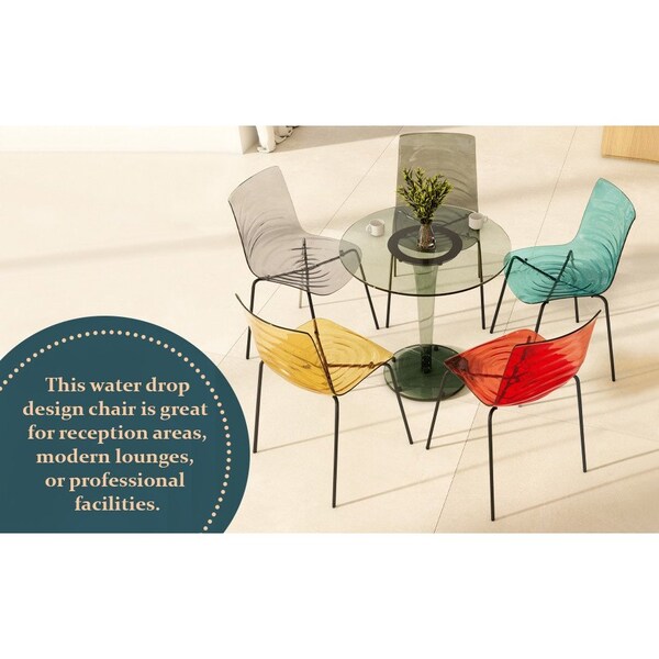 Leisuremod Astor Plastic Dining Chair with Black Steel Base Water Ripple Design in Clear - ACBL-20CL