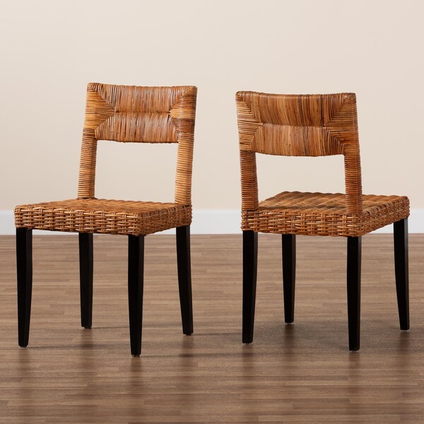 Bali & Pari Manrico Modern Bohemian Wood and Natural Rattan 2-Piece Dining Chair Set, PR - 238-2PC-13218-ZORO